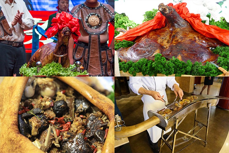1、阿拉善烤全羊2、蒙古族烤羊背3、包山羊4、哈萨尔大刀烤肉